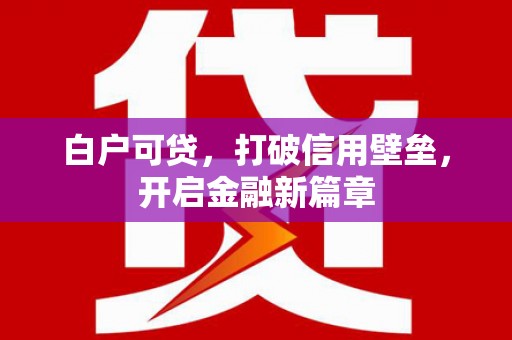 绥中白户可贷，打破信用壁垒，开启金融新篇章